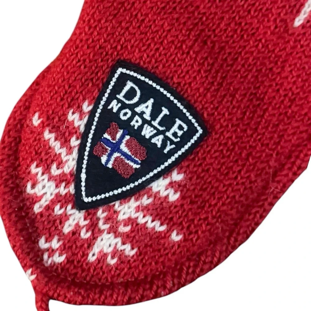 Vintage Dale of Norway Red Wool Hat Tassel Ear Flap Fair Isle Reindeer Youth M
